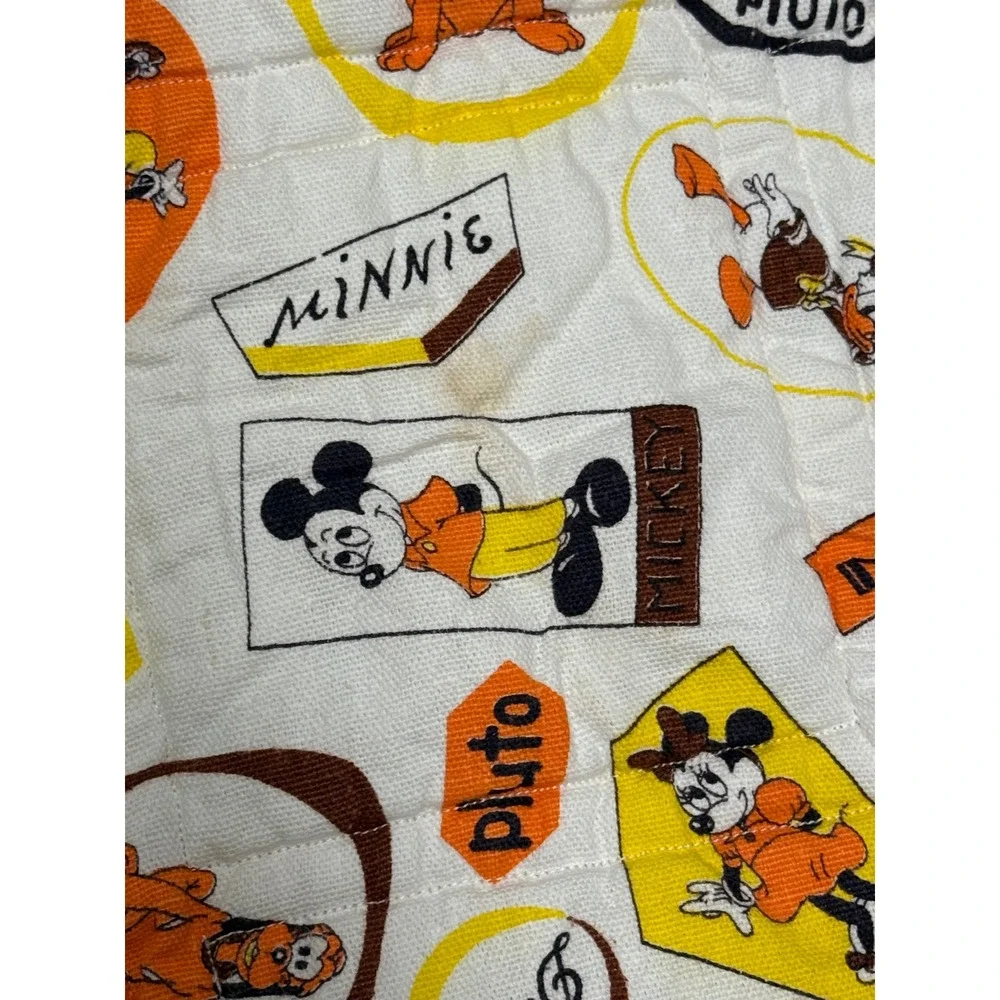 Vintage Disney Baby Quilt Handmade Embroidered Mickey Minnie Pluto Yellow 44x33